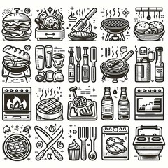 set of icons for cooking in a restaurant
