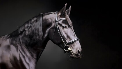 Fototapeta premium Portrait of a horse on a black minimalist background