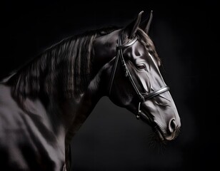 Portrait of a horse on a black minimalist background