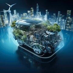 Fuel-efficient technologies featured in a hybrid engine, showcasing eco-friendly innovations for reduced emissions