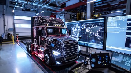 A truck is shown in a computer simulation