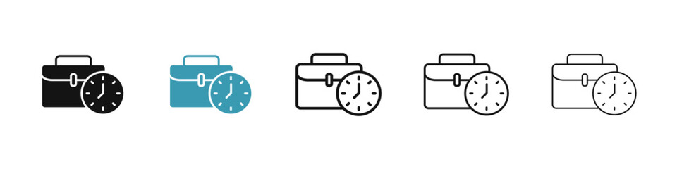 Business Bag with Watch Icon Set for Office Timing for UI Designs