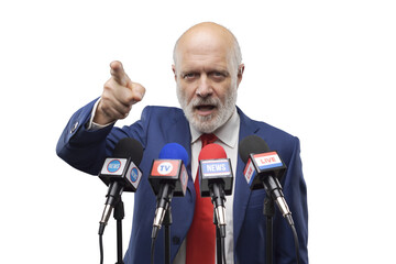 Party leader giving a speech at the press conference