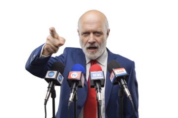 Party leader giving a speech at the press conference