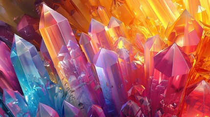 Digital illustration of colorful crystal formations in a vivid, abstract composition.