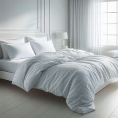  A bed made with white linens
