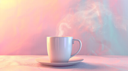 Fototapeta premium Warm Serenity: Steaming Hot Coffee in a Clean White Mug