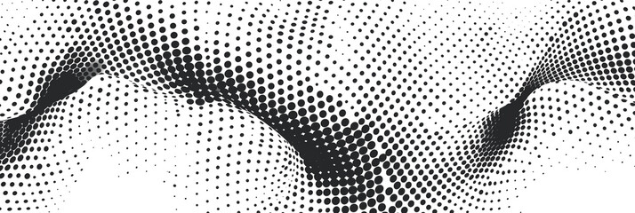 Wavy abstract halftone black dots isolated on a transparent background