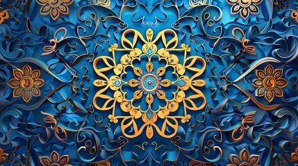 Abstract Islamic art background with swirling arabesque patterns and intricate motifs