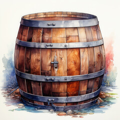 Fototapeta premium Watercolor Barrel Illustration, Generative Ai