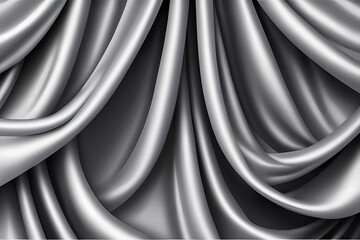 Fototapeta premium Gray silk fabric luxury background. Wavy abstract satin cloth texture pattern. Smooth shiny drape material curtain.
