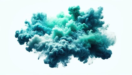 Group of multicolored smoke blue, green, turquoise, on a white background