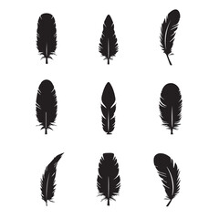 set of silhouettes of feathers