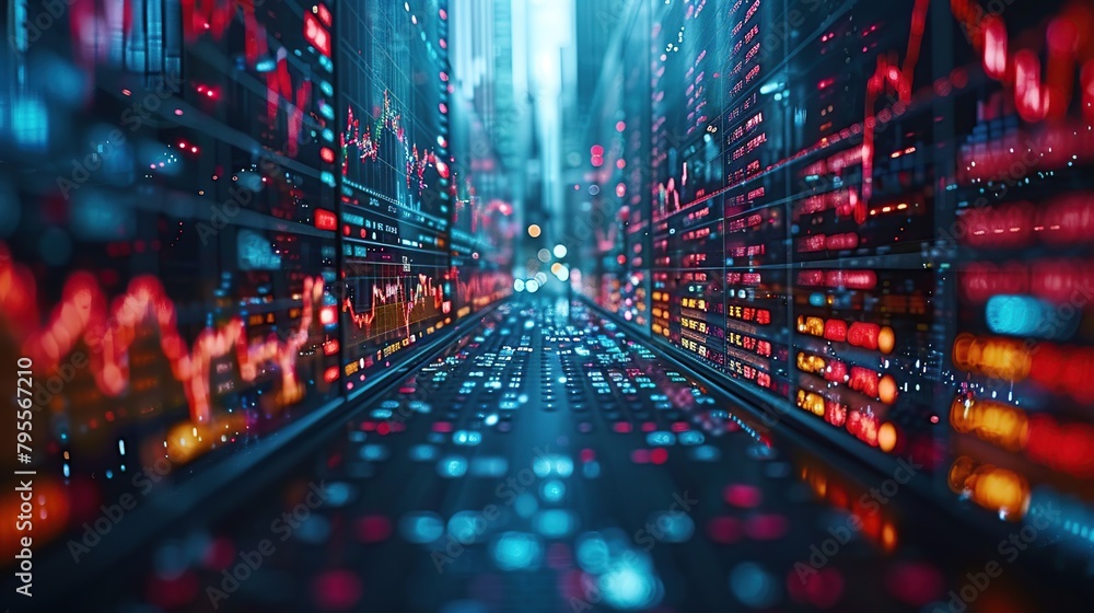 Poster this image captures a dynamic stream of digital financial data, ideal for concepts of modern finance