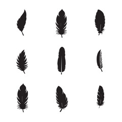 set of silhouettes of feathers