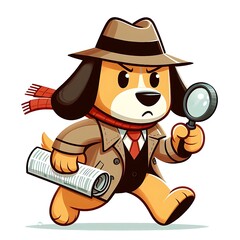 Detective Dog Cartoon Character Following A Clues. Vector Illustration Isolated On White Background