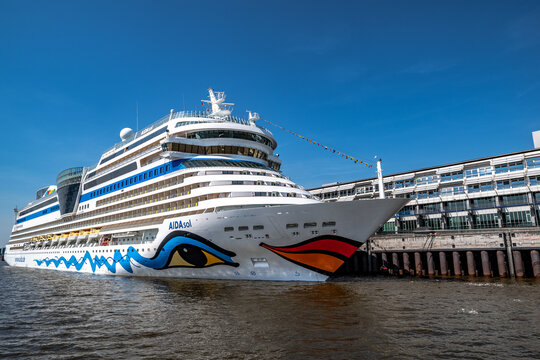 Hamburg, Germany - 04 19 2018: Mini cruiser Aida Sol in the port of Hamburg
