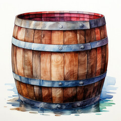 Obraz premium Watercolor Barrel Illustration, Generative Ai