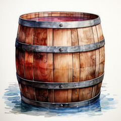 Obraz premium Watercolor Barrel Illustration, Generative Ai