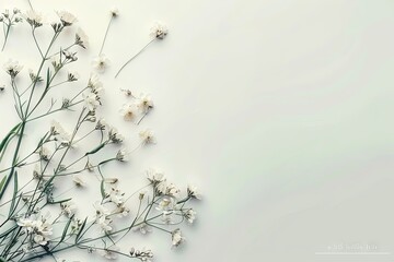 Botanical illustration of delicate flowers on a soft transparent white surface, adding a touch of natural charm
