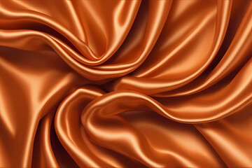 Fototapeta premium Orange silk fabric luxury background. Wavy abstract satin cloth texture pattern. Smooth shiny drape material curtain.