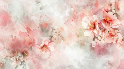 Abstract floral watercolor designs in soft pinks and whites, suitable for a spring wedding photo booth background