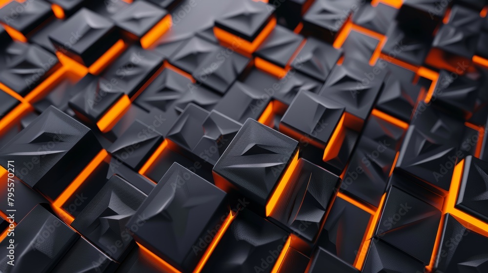Poster futuristic abstract background designed by ai, featuring a pattern of interlocking black and orange 