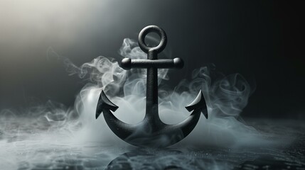 Smoke anchor on black background, sailing transportation vessel part yacht sail