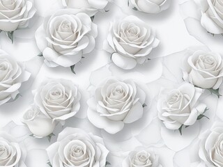seamless white rose for wall tile design. 3D rendering and illustration