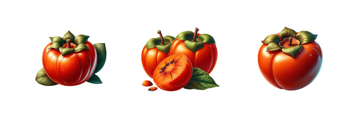 Set of persimmon illustration, isolated over on transparent white background