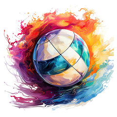 Watercolor Volleyball Illustration, Generative Ai
