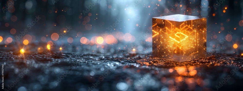 Aufkleber a minimalist photo of a single lit node in a dark space, symbolizing the start of a new blockchain.