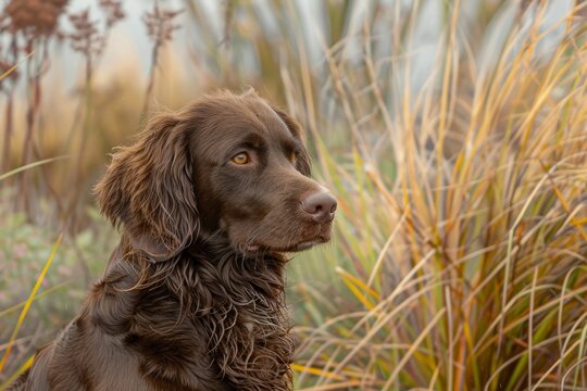 Charming Boykin Spaniel with silky coat and friendly expression, perfect for outdoor-themed designs