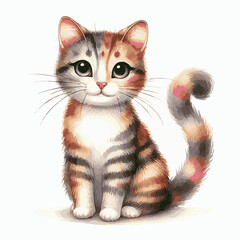 Cute cat watercolor vector illustration isolated on white background