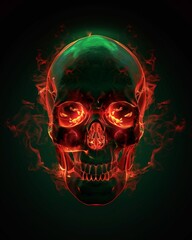 Halloween scary scull with smoke in fire