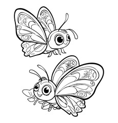 Butterfly illustration coloring page for kids - coloring book