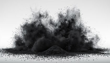 Black charcoal dust, gunpowder isolated on white background and texture, top view copy space,