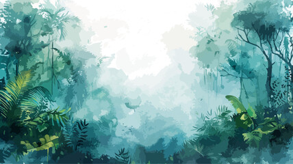 Tropenwald Regenwald Bäume Palmen Naturschutz Landschaft Nebel - obrazy, fototapety, plakaty