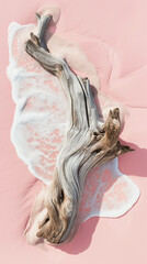 Artistic Composition with Driftwood and Pink Foam