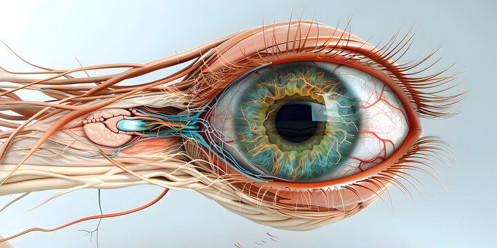    Cross sectional view of the human eye Anatomy, Human Eye Macro View background , Beautiful Human Eye with Long Eyelashes Macro View. Amazing View of Iris Close-Up
