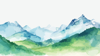 Obraz premium Alpen Berge Silhouette Schweiz Grün Ländlich Wiese Wasserfarben Mountains Panorama Vektor