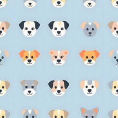 seamless pattern of cute dog faces in pastel colors