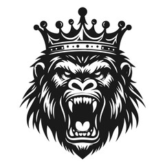 Gorilla in crown logotype vector silhouette isolated on white background