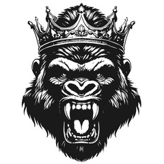 Obraz premium Gorilla in crown logotype vector silhouette isolated on white background