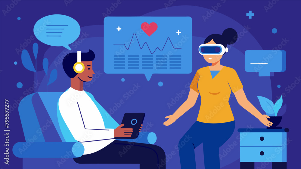 Poster in a virtual reality exposure therapy session a the uses a neurotech device to monitor a patients st