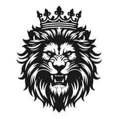 Lion in crown logotype vector silhouette on white background