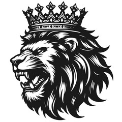 crown on lion head logotype vector silhouette isolated on white background