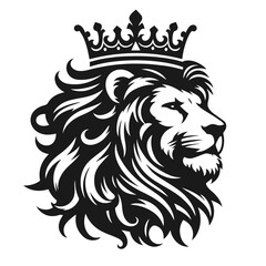 Lion in crown logotype vector silhouette on white background