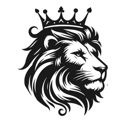 Lion in crown logotype vector silhouette on white background