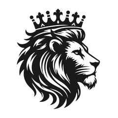 Lion in crown logotype vector silhouette on white background